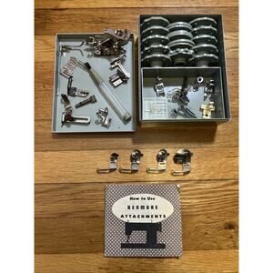 Sears Kenmore Sewing Accessories Buttonhole Patterns, Cams & more w/ 2-Tier Box